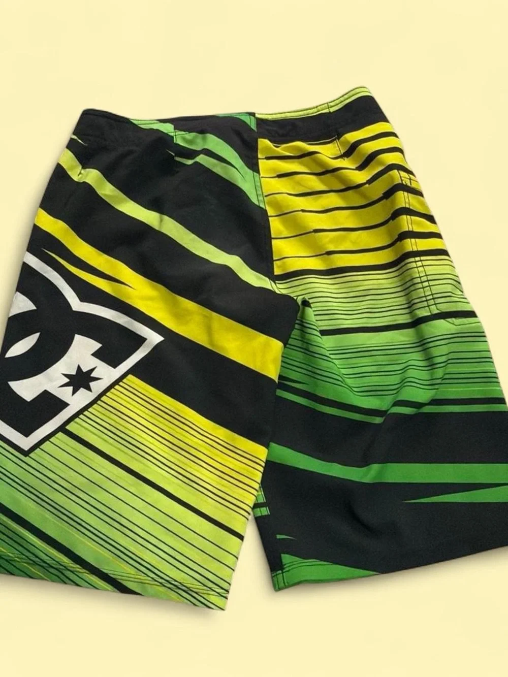 Y2k DC Men's Green & Yellow Striped Swim Trunks